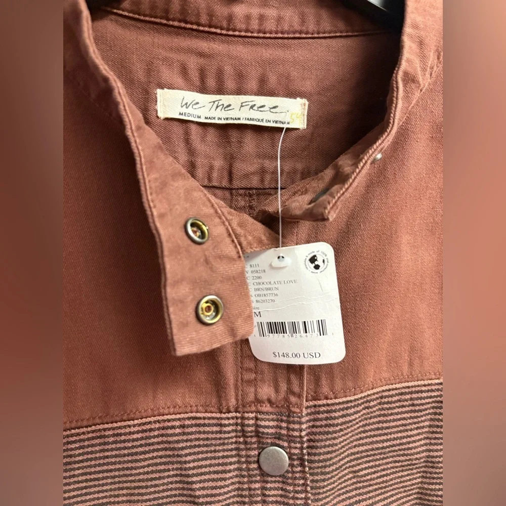 NWT Free People We The Free Moto Colorblock Shirt in Brown Size Medium - Picture 3 of 5